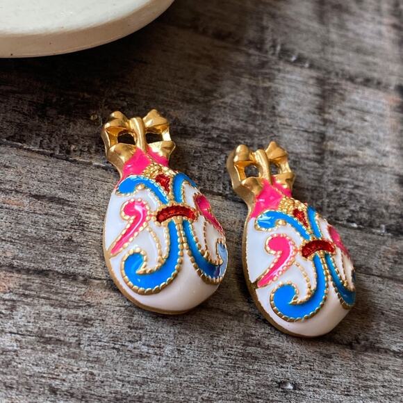 NEW Pink & Gold Enamel Drop Earrings - Picture 6 of 8